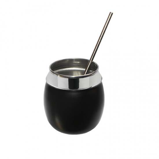 Copo para Drink 650ml com Canudo em Inox – Preto Liso GAS-0072