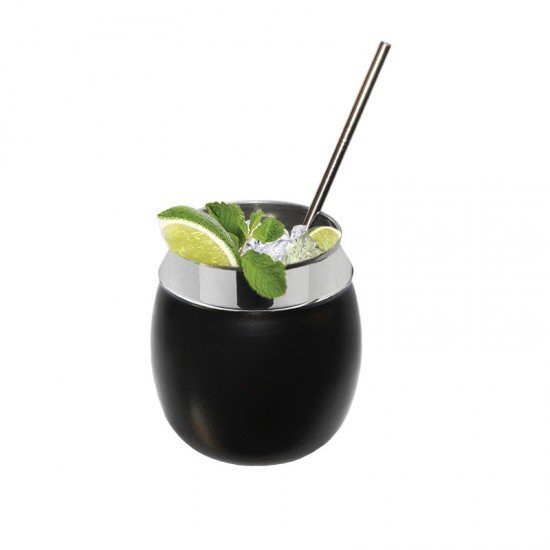 Copo para Drink 650ml com Canudo em Inox – Preto Liso GAS-0072