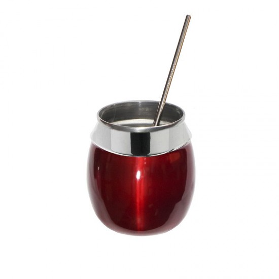 Copo para Drink 650ml com Canudo em Inox – Vermelho Verniz GAS-0075