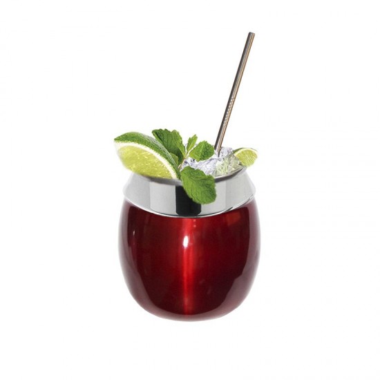 Copo para Drink 650ml com Canudo em Inox – Vermelho Verniz GAS-0075