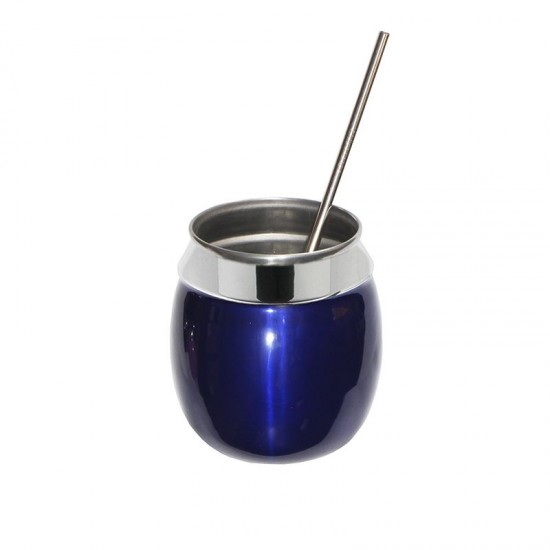 Copo para Drink 650ml com Canudo em Inox – Azul Verniz GAS-0076