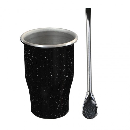 Copo Simples Alumínio 335ml Sem Tampa + Bomba Metal Polida Preto Pigmentado GAS-0091