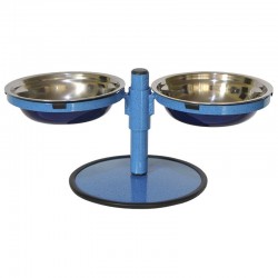 Comedouro Metal Duplo Pequeno com Altura Regulável Azul Pigmentado GAS-1005