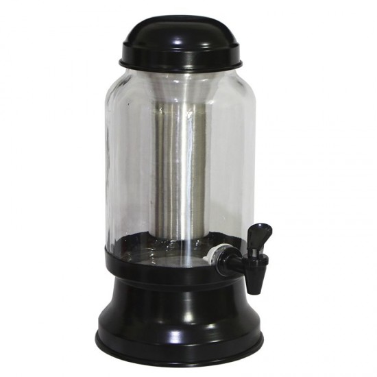 Suqueira Barrica Vidro 3.2 litros com Porta Gelo Preto Fosco GAS-1203