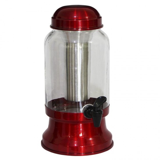 Suqueira Barrica Vidro 3.2 litros com Porta Gelo Vermelho Verniz GAS-1208