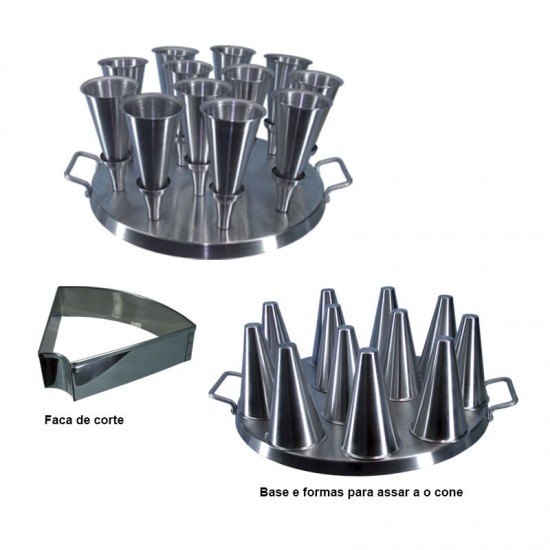 Forma Redonda Aluminio Para Pizza Cone 14cm com 12cones e Faca