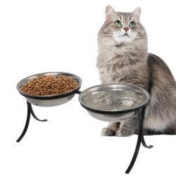 Comedouro Alto para Gatos em Inox Duplo Preto GAS-1794