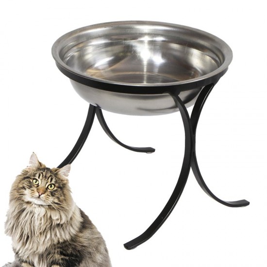 Comedouro Alto para Gatos em Inox Simples 580ml Preto GAS-1894