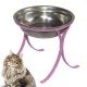 Comedouro Alto para Gatos em Inox Simples 580ml Rosa GAS-1895