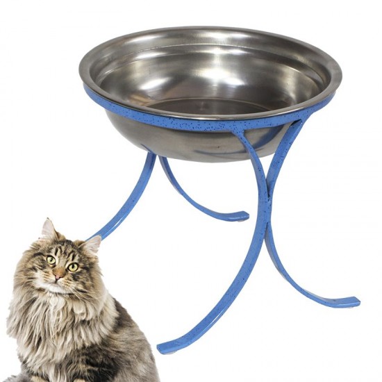 Comedouro Alto para Gatos em Inox Simples 580ml Azul GAS-1896
