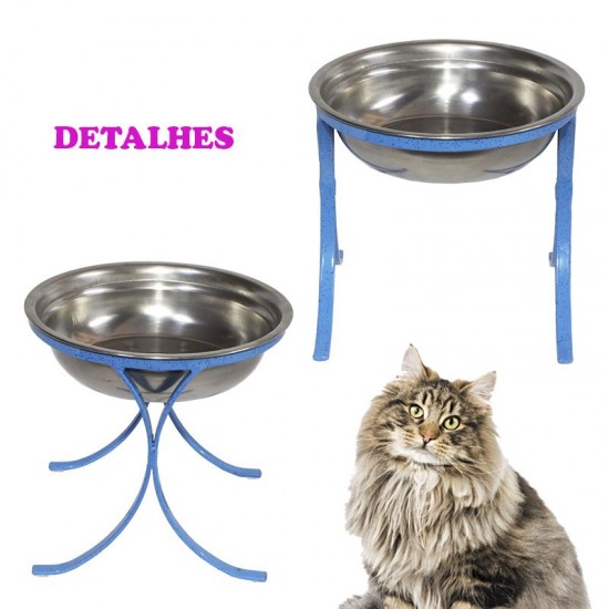 Comedouro Alto para Gatos em Inox Simples 580ml Azul GAS-1896