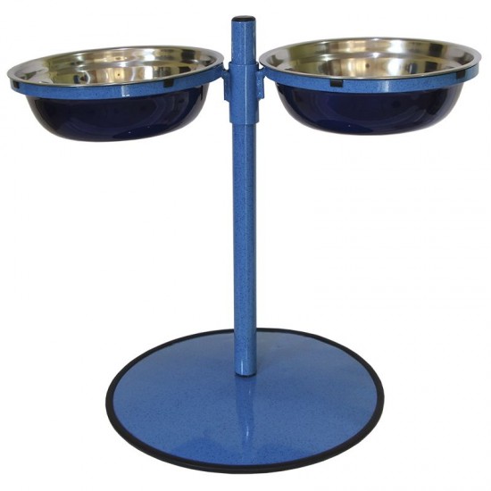 Comedouro Metal Duplo Grande com Altura Regulável Azul Pigmentado GAS-1976
