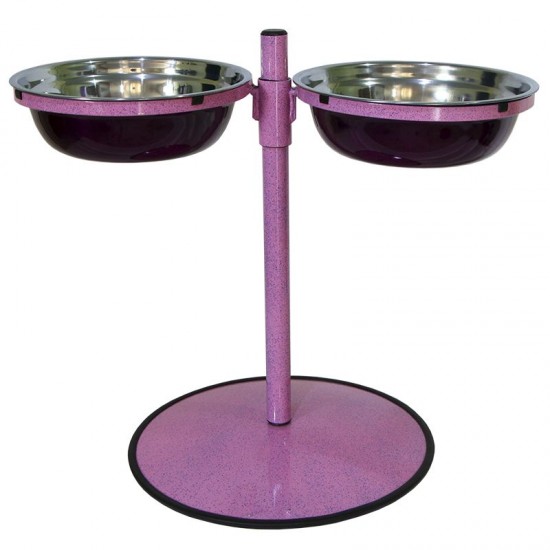 Comedouro Metal Duplo Grande com Altura Regulável Rosa Pigmentado GAS-1979