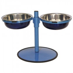 Comedouro Metal Duplo Médio com Altura Regulável Azul Pigmentado GAS-1982