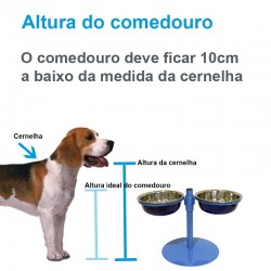 Comedouro Metal Duplo Médio com Altura Regulável Azul Pigmentado GAS-1982